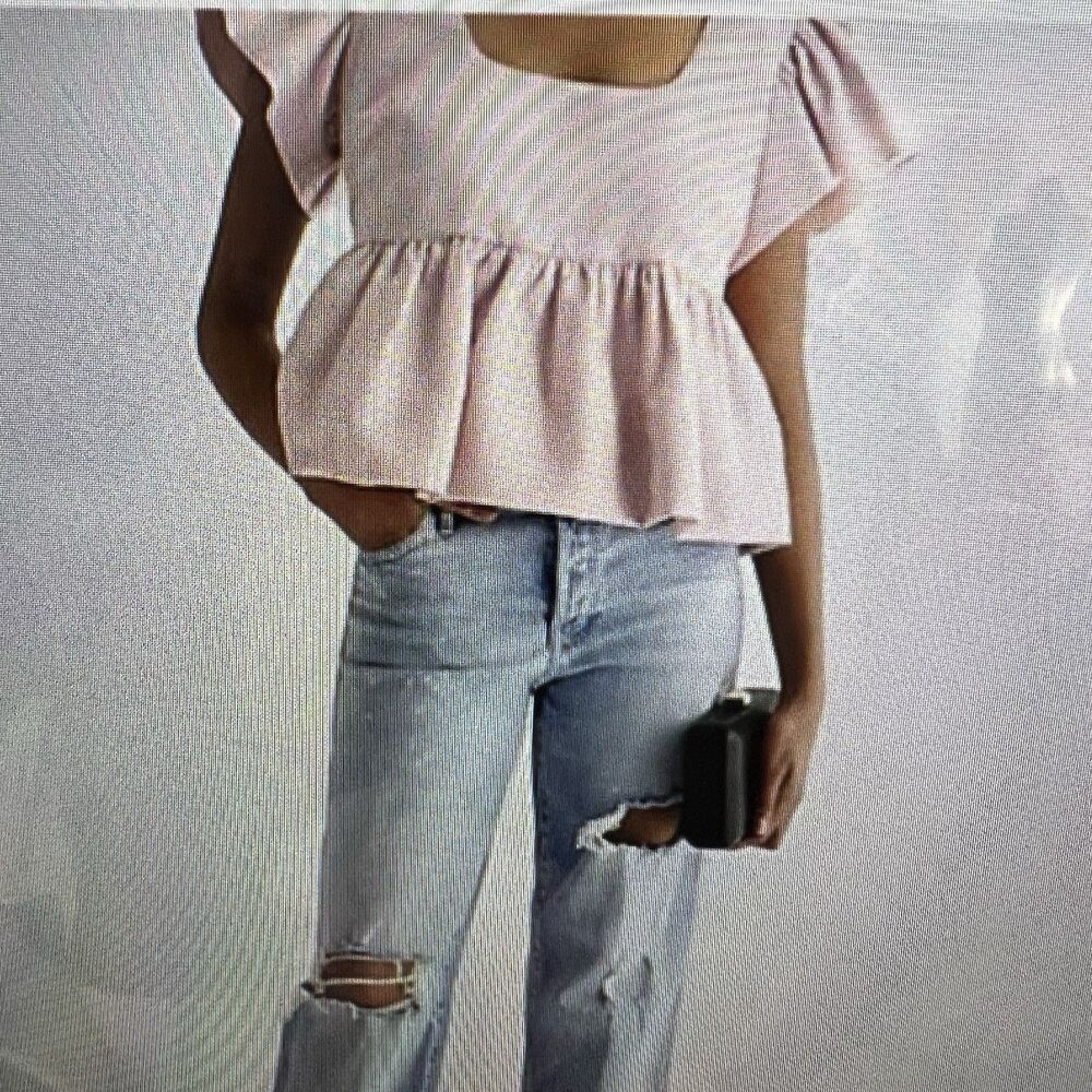 Express Top Women M Blouse Peplum Pink Flutter Sleeve coquette - Picture 15 of 15